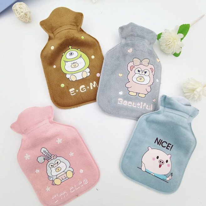 絨毛熱水袋 熱敷袋 - 可愛卡通暖暖袋 生理期適用 學生上班族保暖必備, 1個, 小號-灰色-圖案及顏色遇缺隨機