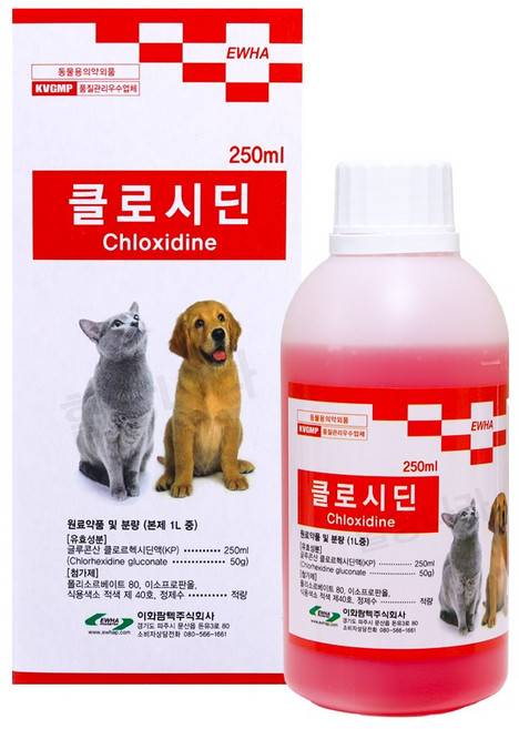 클로시딘-강아지 고양이 소독약 링웜 턱드름 사계절 소독 알파헥시딘, 1개, 250ml