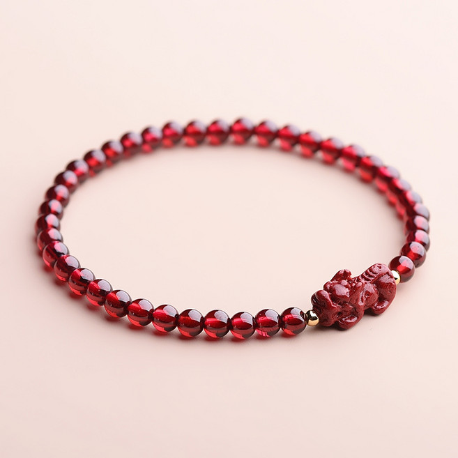 4mm로돌라이트 가넷 원석 팔찌 고함량 경면주사 비휴팔찌 석류석팔찌 슬림염주팔찌 재물 행운팔찌GSL0115