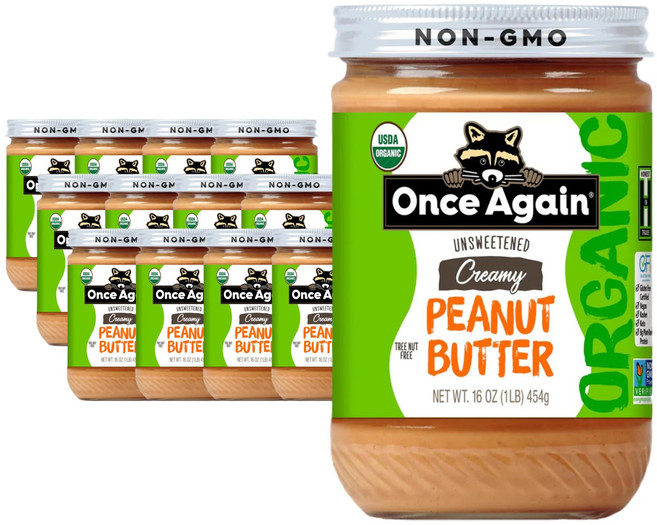 원스 어게인 유기농 크리미 땅콩 버터 453g - 약하게 Once Again Organic Creamy Peanut Butter 16oz - Lightly Salted Un, 1파운드(12팩), 1개