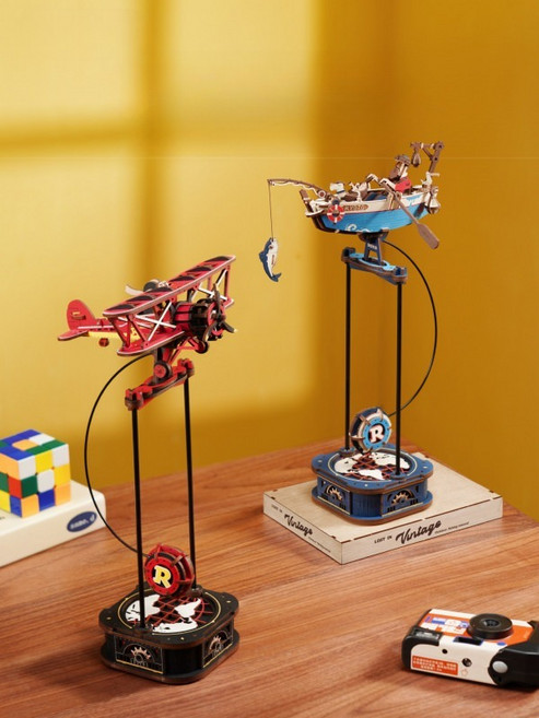 ROKR 낚시꾼 오토마타 우드 퍼즐 DIY 목재 조립 키트 선물, 원거리 낚시꾼