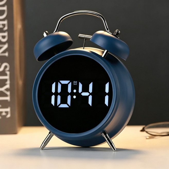 인플리바타 LED 학생 알람시계 엄청시끄러운 자명종 탁상시계, 인디고