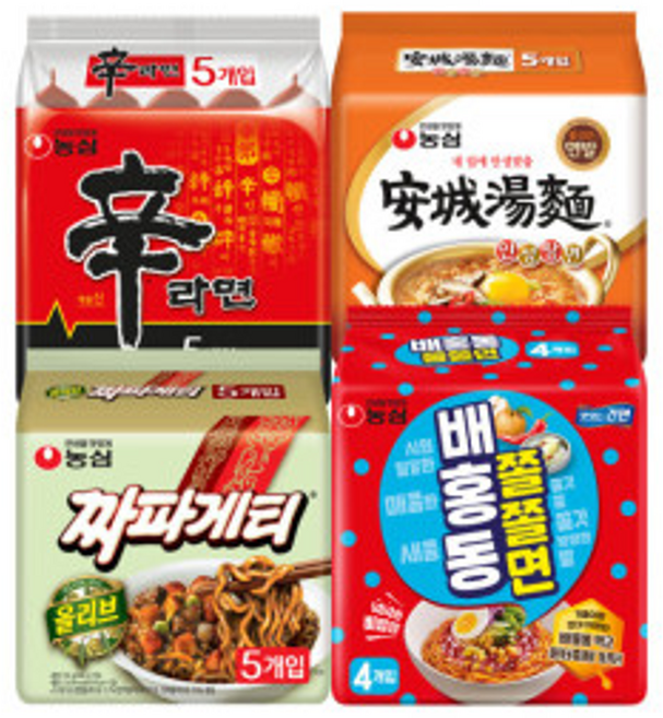 신라면 5입+안성탕면 5입+짜파게티 5입+배홍동 쫄쫄면 4입(총 19봉), 19개