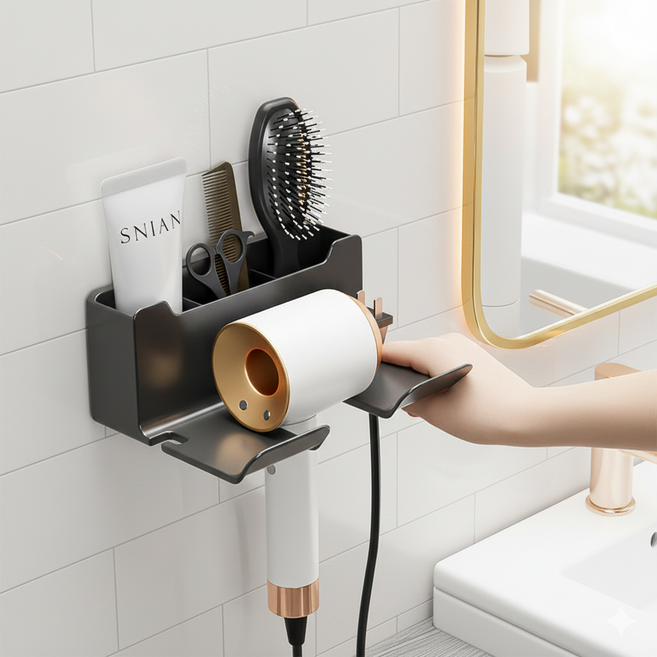 르베르 무타공 수납형 드라이기 거치대, 차콜, 1개