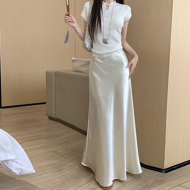 녕동 여성 새틴 머메이드 스커트 큐빅 봄여름 하이웨스트 a라인 힙업 스커트