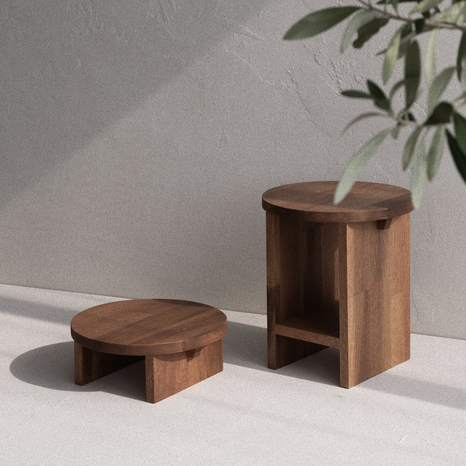 원형 원목 미니 화분 스툴 의자 우드 스툴 협탁, 1개