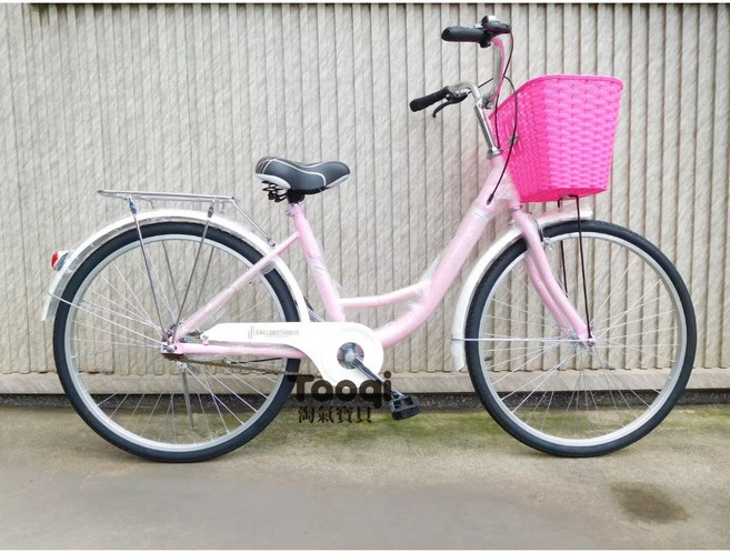 淘氣寶貝26吋六段淑女車含籃子 高雄可自取, 粉色(無宅配), 1個, 18kg