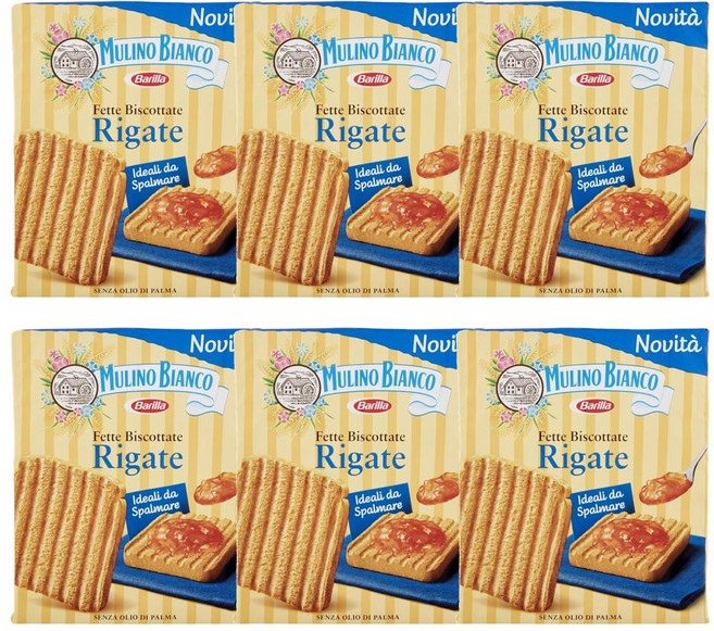 Mulino Bianco 물리노 비앙코 Rigate 스트라이프 토스트 러스크 비스킷, 315g, 6개