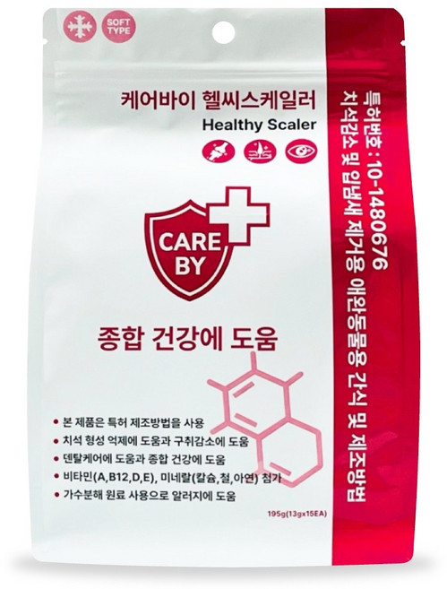 케어바이 강아지 덴탈껌 양치 간식 가수분해 치석제거 헬씨스케일러, 195g, 1개, 15개입