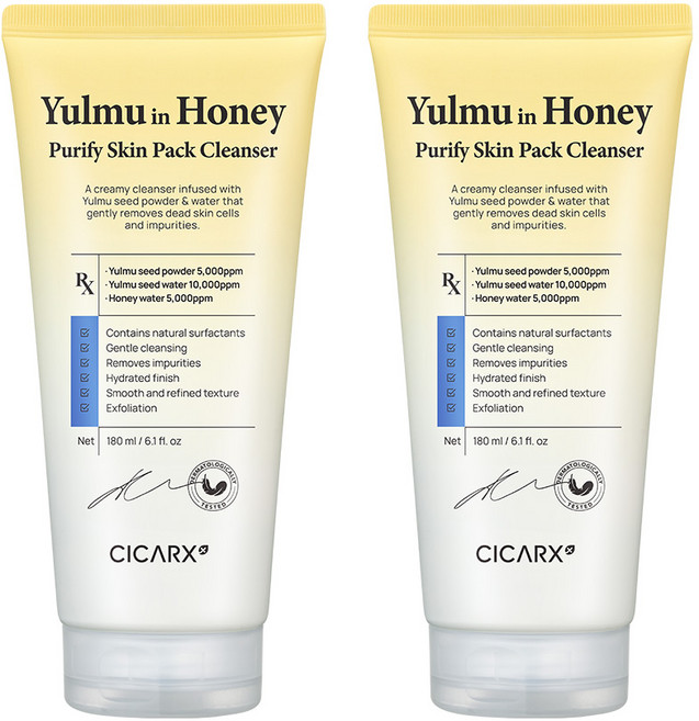 시카알엑스 율무인허니 퓨리파이 스킨팩 클렌저 국내산 율무 클렌징폼 오돌토돌 요철 스크럽 각질제거 모공수개선 대용량, 2개, 180ml