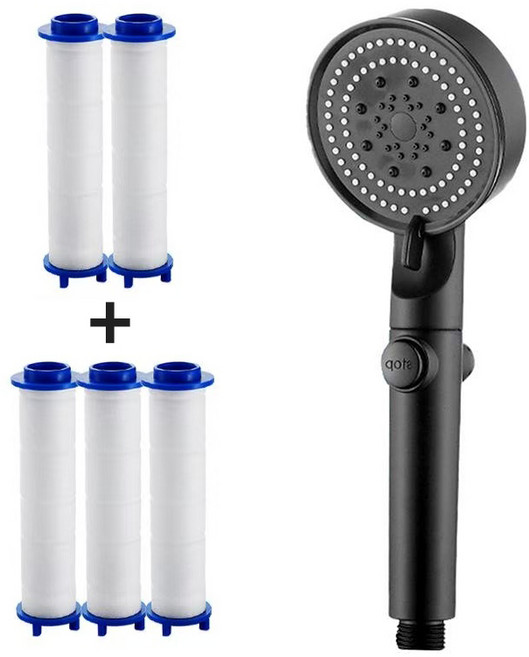 5단조절 필터샤워기 건메탈 염소 제거 연수 효과 필터5P 포함 간편 설치, 매트 블랙, 1개