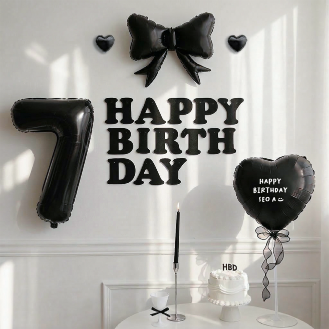 파티몬 생일 풍선 가랜드 리본 파티 용품 숫자 이니셜 세트 소품, 숫자 7 풍선 리본 생일 풀팩