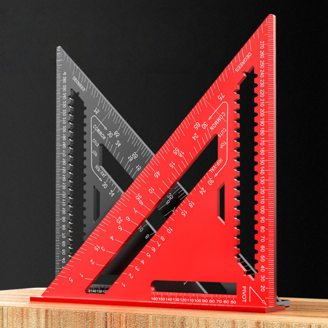 준성유통 목공용 삼각자 직각자 다용도 고강도 알류미늄 합금 마킹 각도자, 레드12인치, 1개