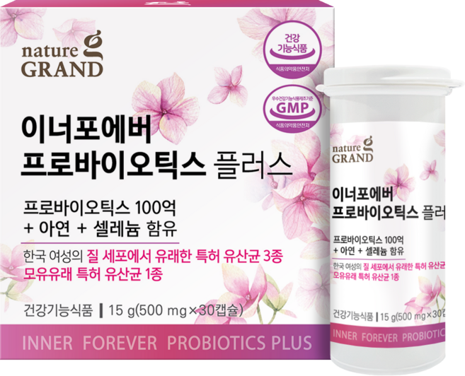 네이처그랜드 이너포에버 프로바이오틱스 플러스 500mg 30캡슐 100억 여성 유산균, 1개, 30정