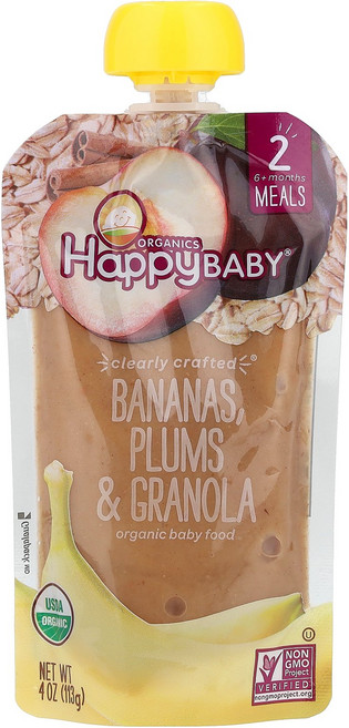 Happy Family Organics Baby® 유기농 이유식 생후 6개월 이상 바나나 자두 & 그래놀라 113g(4oz) Organics (해피 패밀리 오가닉스, Happy Family Organics, Baby®,, 1