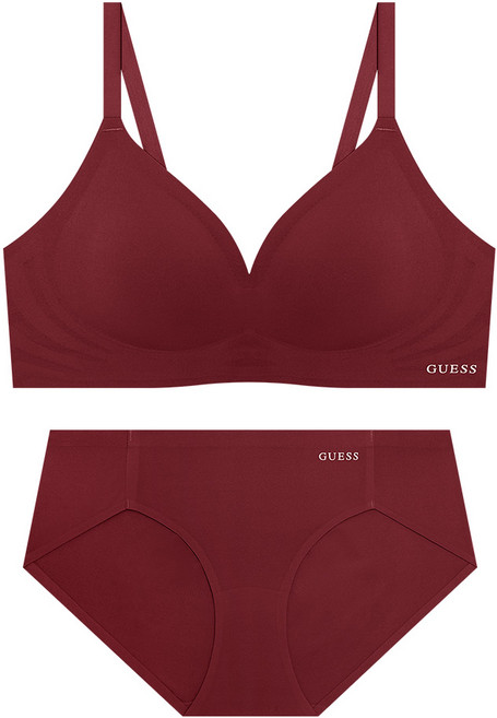 게스언더웨어 쿨메쉬 볼륨 심리스 브라 팬티 세트 - 버건디