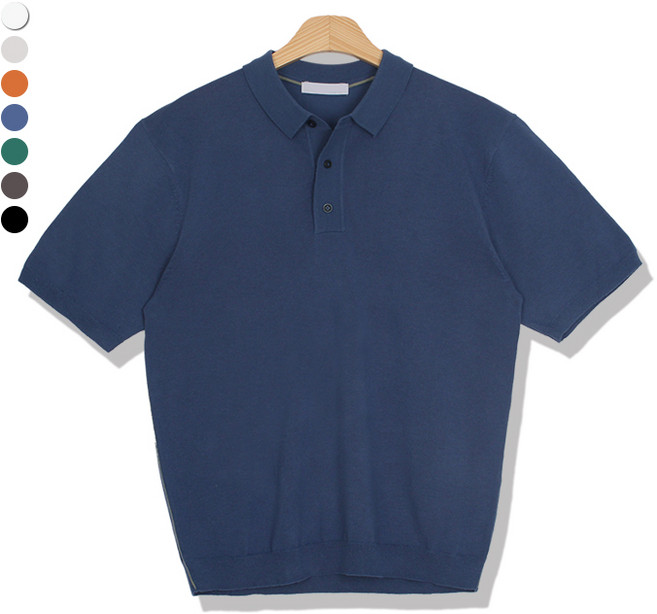 오마보이 남성용 사이드 린넨 라인 반팔 카라 니트