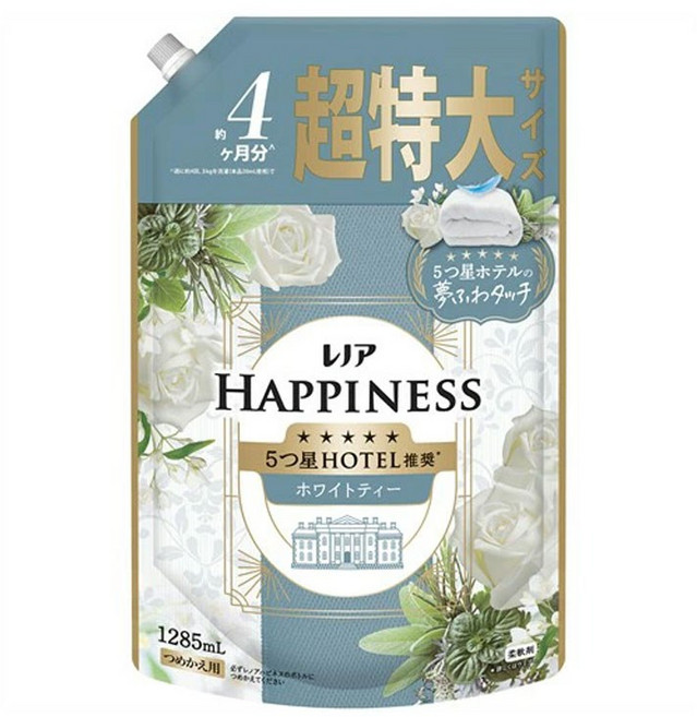 레노아 해피니스 유메후와 터치 화이트 티 향 유연제 리필용 초특대