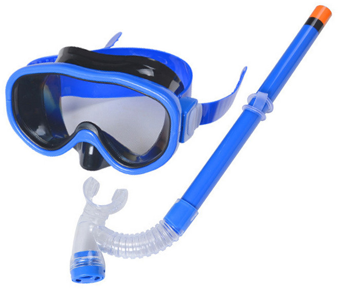 퓨어포스 어린이 스노클링 세트 마스크 수경 김서림 방지 안티포그 렌즈 남녀공용 일체형 고글 물안경 실리콘 마우스피스 프리다이빙 수영 장비, 1개, R98706L(블루