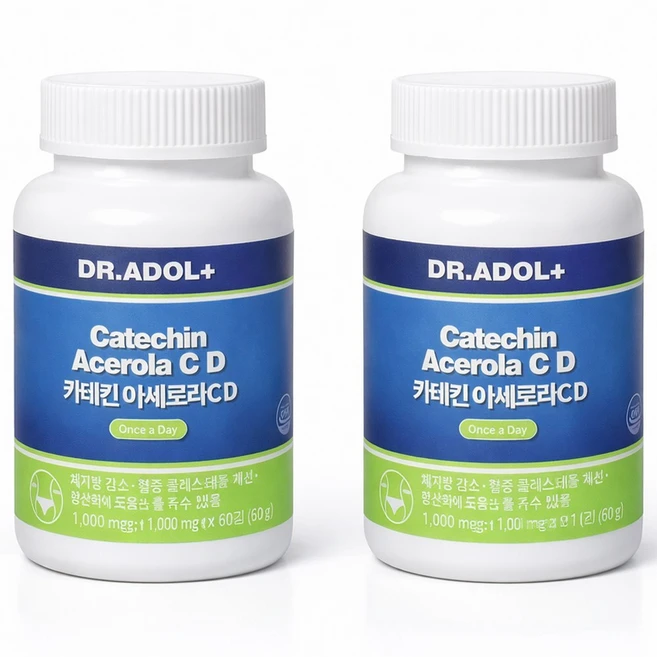 (정품)닥터아돌 카테킨아세로라CD 체지방감소 혈중 콜레스트롤개선 카세킨함유 1000mg*, 2개, 60정 - 쿠팡