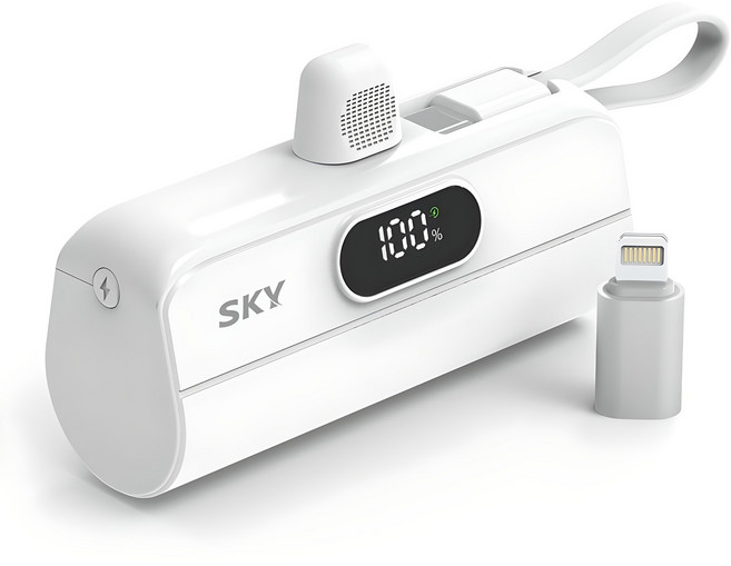 SKY 필 X13 Pro PD 케이블 휴대용 미니 LED 도킹형 보조배터리 5000mAh C타입 20W, 화이트, SKY-X13PD(C타입)