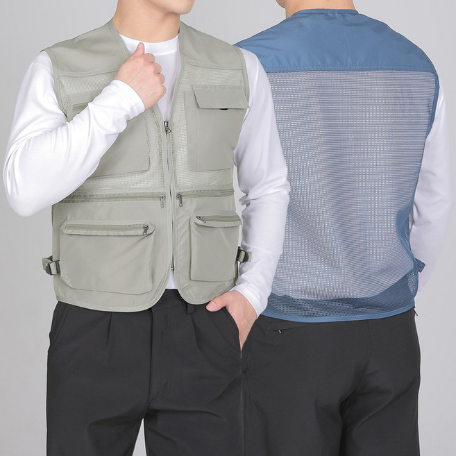 <스타일랑> (1+1) (~4XL 사이즈까지 리얼 빅사이즈) 남성 만능 메쉬 조끼 / 실용만점 불량제로 등산 아웃도어 스포츠 작업복 낚시 빅사이즈 다용도 조끼