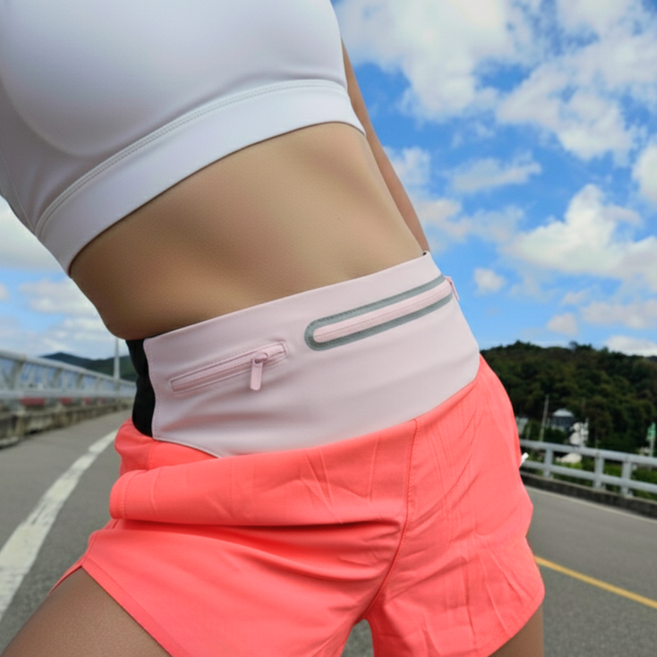 런비트 플립벨트 초경량 슬림 방수 멀티포켓 러닝벨트, 핑크, 1개