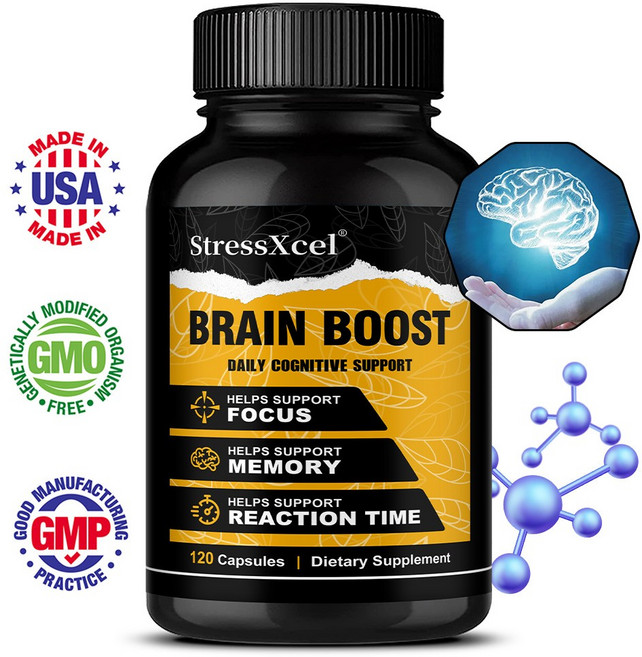 남녀 브레인 보충제 | 기억력 사고 선명도 인지 개선 | 집중력 캡슐 L-테아닌 비타민 B6 함유, 3개, 120회분