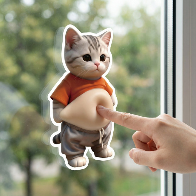 레인보우캣 시바견 뱃살 스티커 쿠션스티커 강아지 뱃살 스티커 2p, 1세트, 고양이_오렌지티