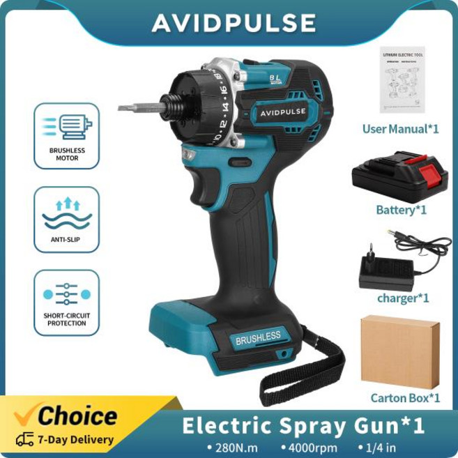 AvidPulse 브러시리스 전기 스크류 드라이버무선 280N.m 드릴 전동 공구Makita 18V 배터리용20 + 1 토크1 4, 01 green, 1세트