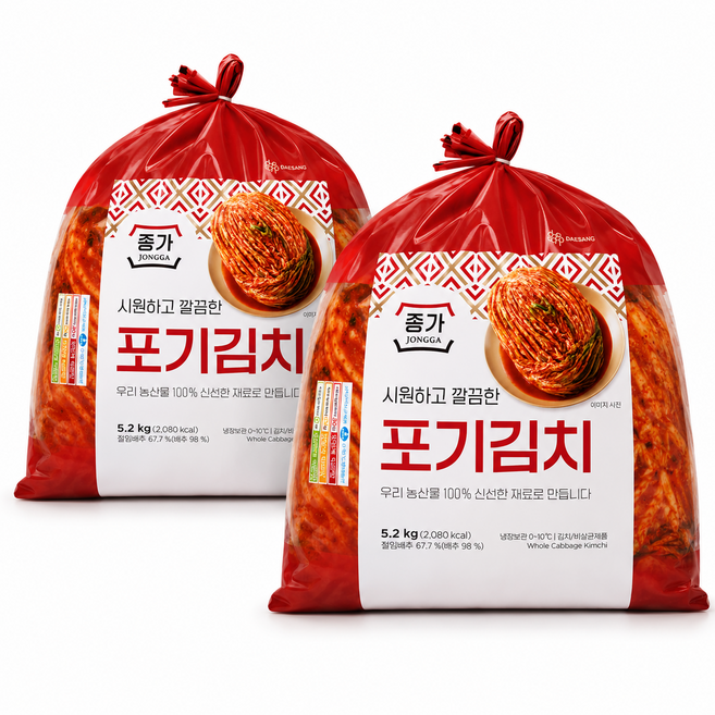 종가 중부식 포기김치, 5.2kg, 2개