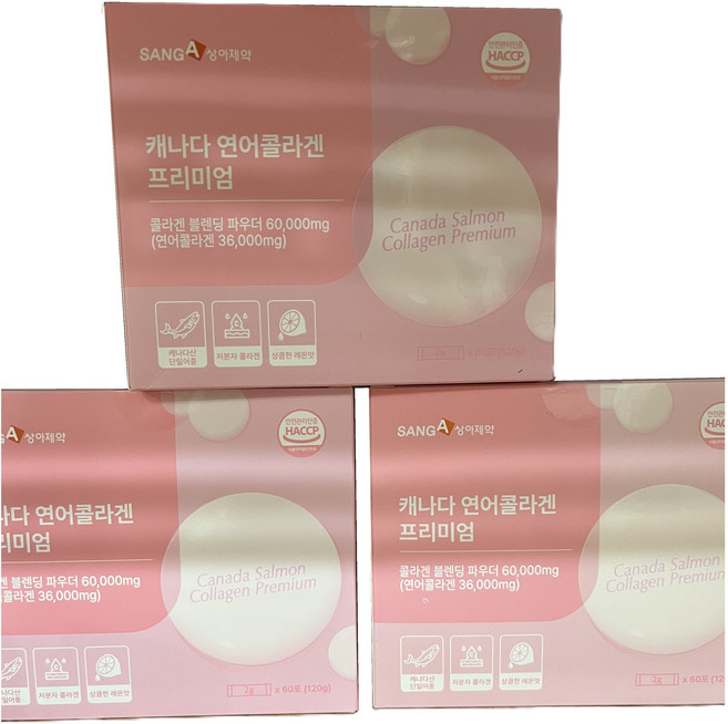 캐나다 연어 콜라겐 프리미엄 저분자 피쉬콜라겐 분말 60000mg 레몬맛 피부 탄력 2g x 60포, 3개, 60정