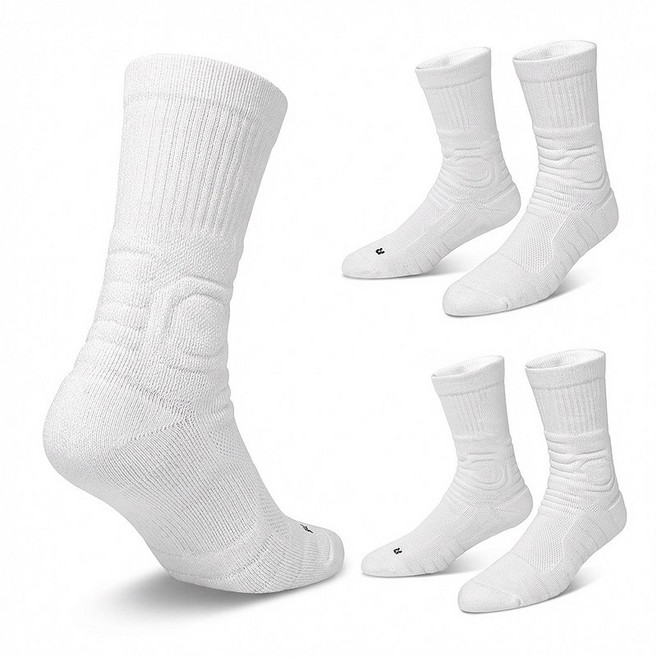 더간다 남성 이중쿠션 장목 스포츠양말 아킬레스 보호 러닝 헬스 등산 마라톤 4켤레, 화이트, 4개