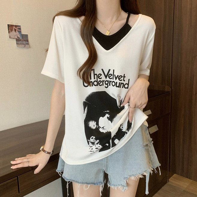 드마엘 더 벨벳 나시 레이어드 오버핏 반팔티(4color)+델로나