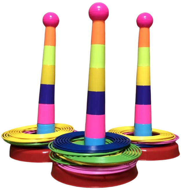 고리던지기 게임 스포츠게임 유아놀이 휴대용 링걸이, 1세트, 기둥*3 링*36