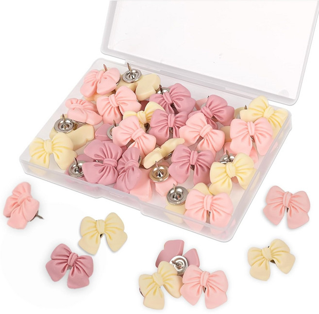 루베이 리본디자인 압정 세트 강력 금속+레진 재질 무흔터 고정 사무실 가정 학교 용, 1세트, 20개