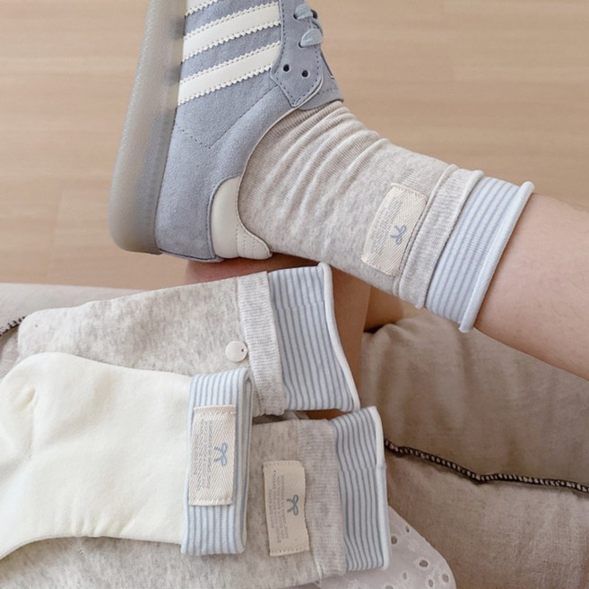 Banjiwu 여성 양말 두발로 봄여름 양말 장목 양말 중장 운동 흰양말 면양말 4족 세트