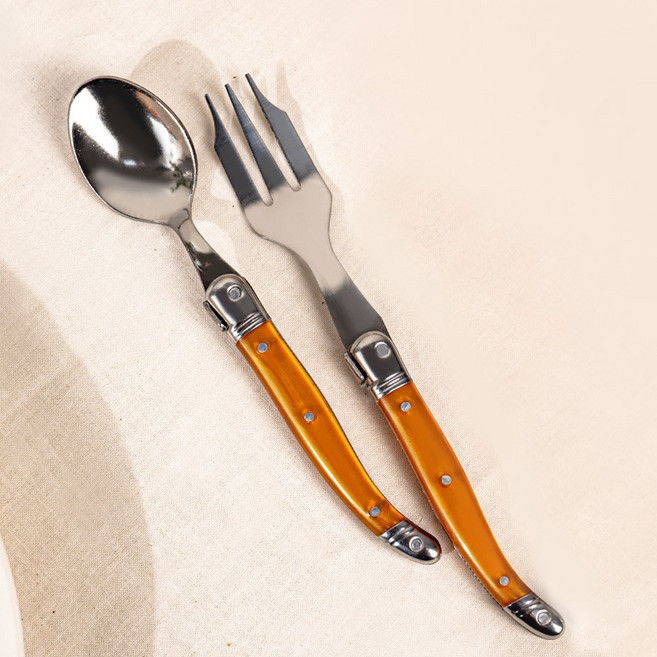 장네론 라귀올 티세트 2P 세트 디저트 티스푼 티포크, 1개, 티스푼 + 티포크, 오렌지