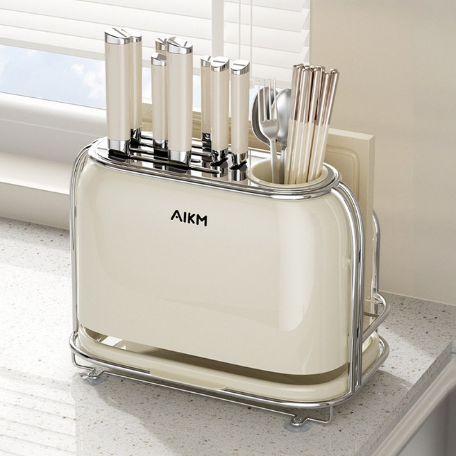 칼보관함 칼꽂이 칼블럭 수저통 도마 씽크대 정리대 주방용품 수납함 거치대, 1개, 크림색