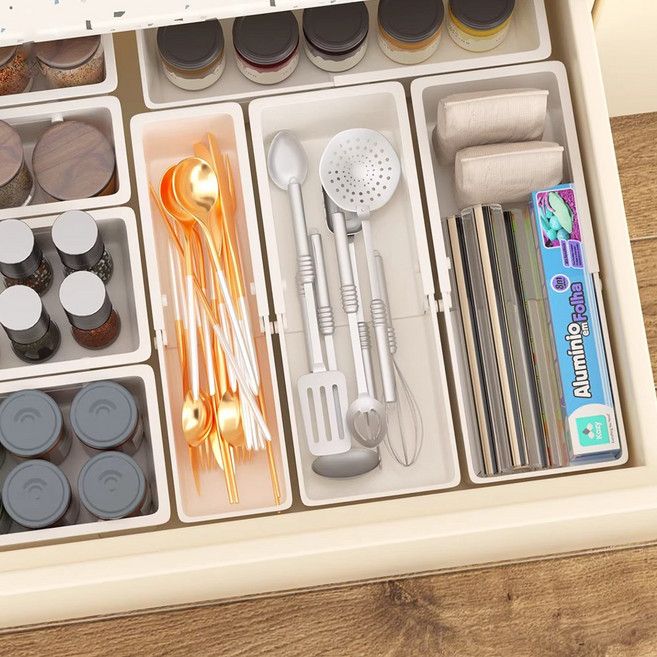 Heapsion 길이조절 칼꽂이 수저정리함 서랍 정리대 트레이, 1개, 하얀색