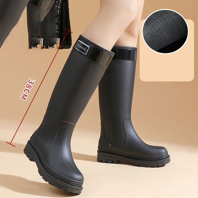 여성 패션 레인 부츠 캐주얼 키높이 방수 주방장화 통굽 미끄럼 방지 롱장화