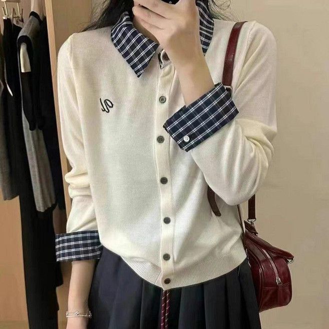 에쥬아 카라넥 레이어더 가디건 니트 긴팔 가디건