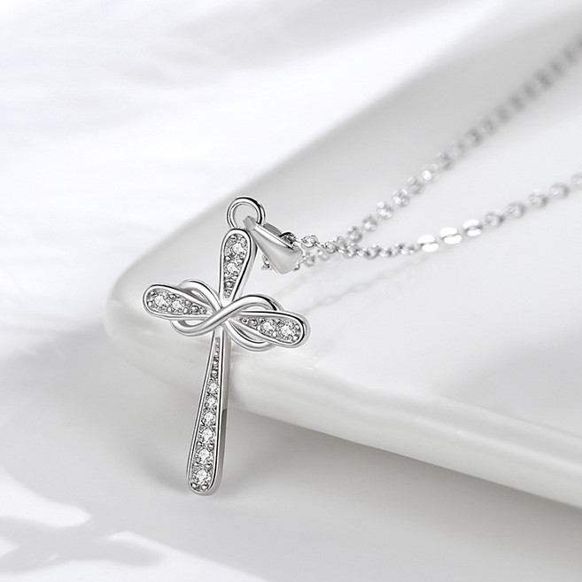 AGAPE 실버 순은 S925 십자가 큐빅 목걸이