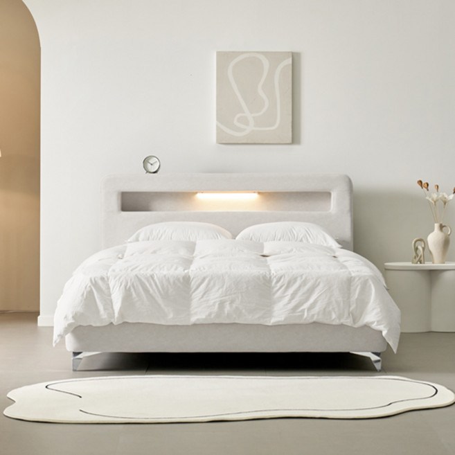 알파침대 모네 LED 패브릭 평상형 침대프레임 (다릿발포함) SS/D/Q/K/LK, 화이트