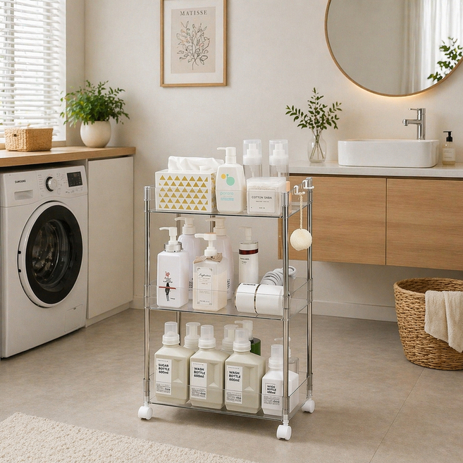 틈새 트롤리 이동식 틈새선반 소품정리대, 투명화이트, 1