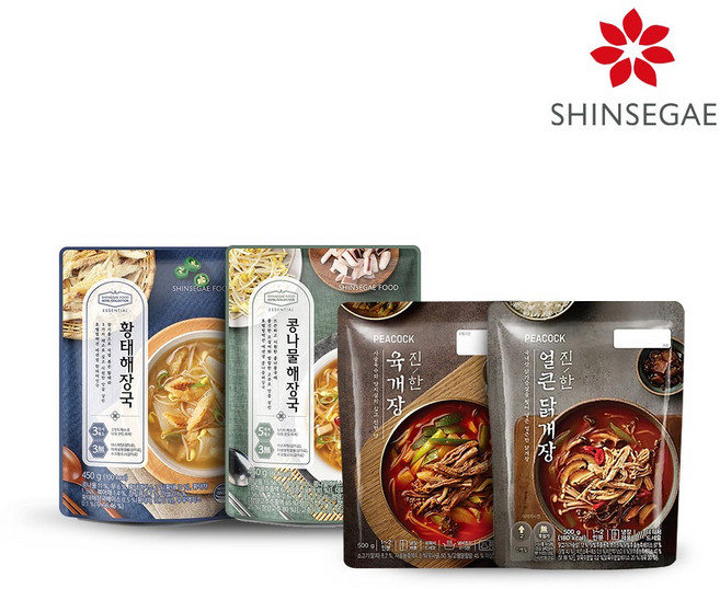 [신세계푸드] 속풀이 해장국 4팩세트 (콩나물+황태+육개장+닭개장), 1세트, 1.9kg