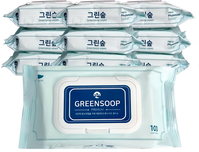 그린숲물티슈(100매)/30팩/캡형/고급물티슈/행주사은품, 30개입, 1세트, 360g