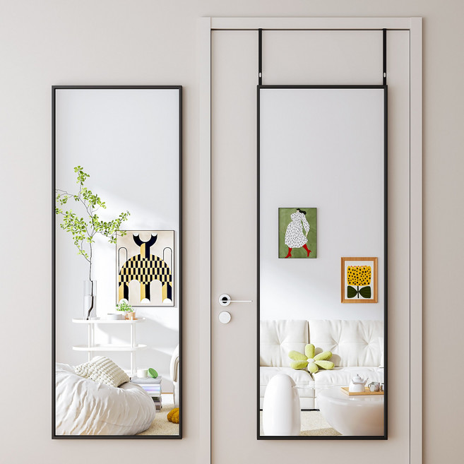 뷰티피크 문걸이 전신거울 34*120cm, 블랙