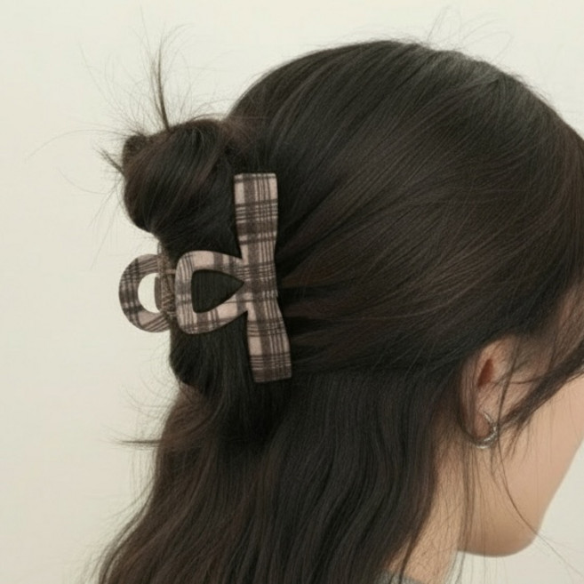 [비마롱] 봄 벨벳 체크 루프 집게핀