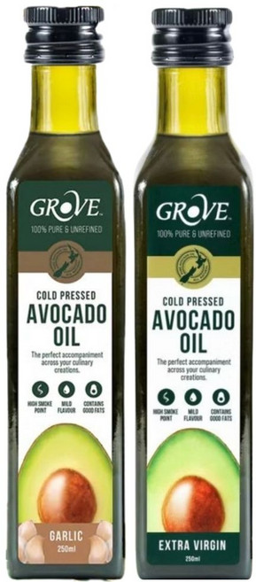 GROVE 冷壓酪梨油 原味與香蒜風味, 2個, 250ml